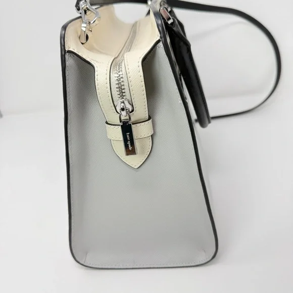 Kate Spade Madison Colorblock Saffiano Medium Satchel Bag Cream/Plat. Gray/Black - Picture 12 of 17
